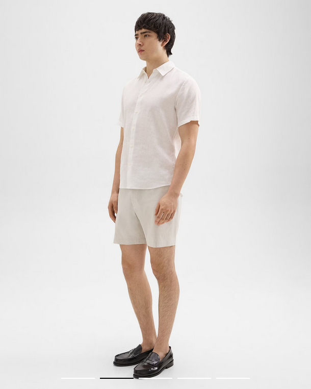 Theory Mens Curtis Regular Fit  7" Shorts Beige Solid 40 Linen Linen