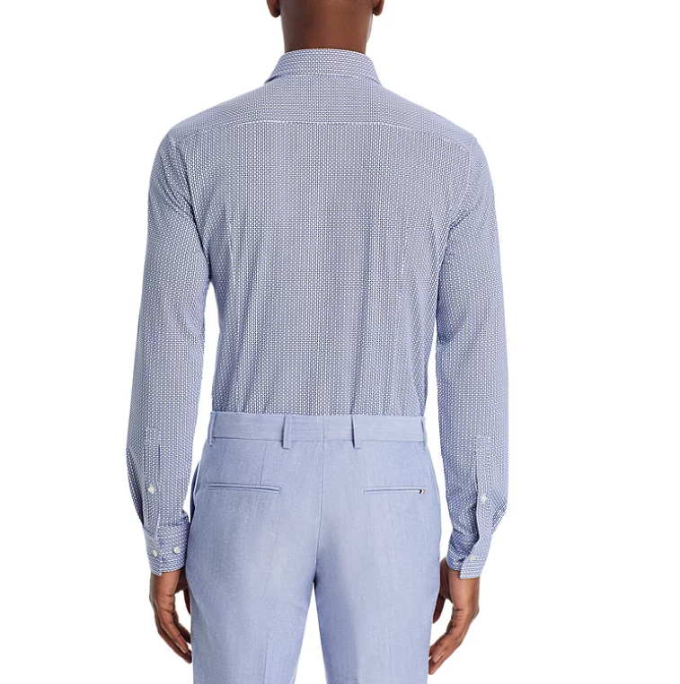 Hugo Boss Mens Kenno Slim Fit Long Sleeve Button Up Shirt 15.5 Blue Geometric