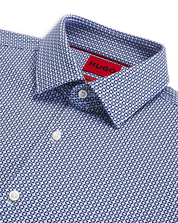 Hugo Boss Mens Kenno Slim Fit Long Sleeve Button Up Shirt 16R Blue Geometric