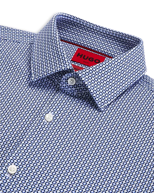 Hugo Boss Mens Kenno Slim Fit Long Sleeve Button Up Shirt 16.5R Blue Geometric