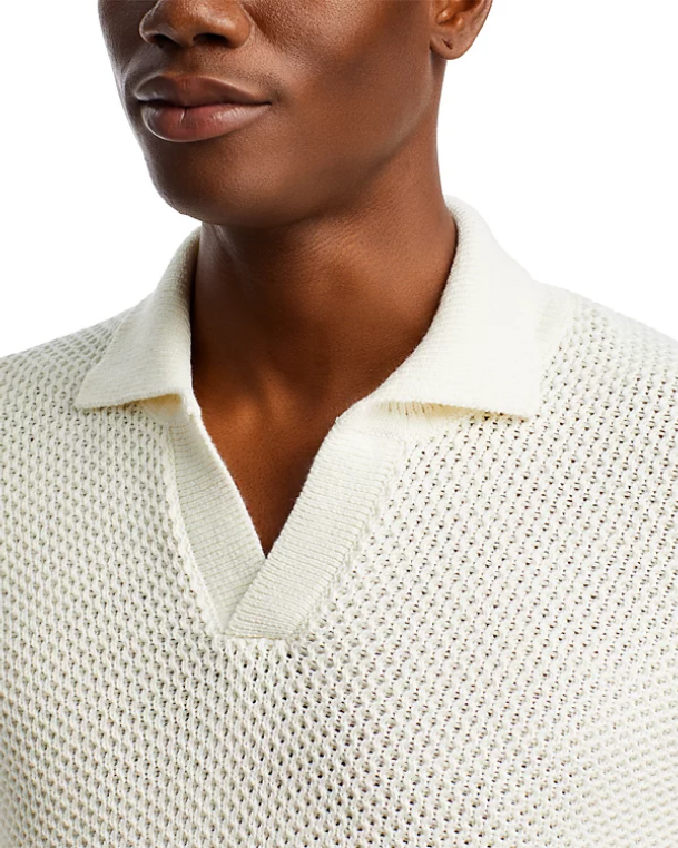 Frame Mens Regular Fit Short Sleeve Polo Sweater Medium White Solid