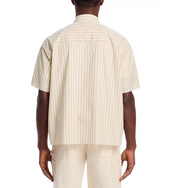 John Elliott Mens Regular Fit Short Sleeve Button Up Shirt Large Beige Striped