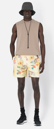 John Elliot Mens Cropped Fit Mesh Practice Shorts Floral Print Yellow Large