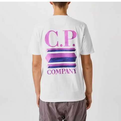 CP Company Mens Regular Fit Short Sleeve T Shirt Logo Graphic Small White