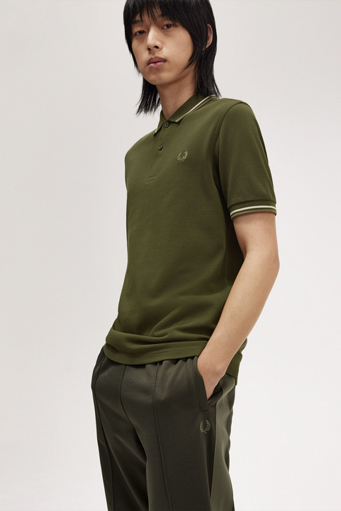 Fred Perry Mens Regular Fit Short Sleeve Polo Shirt Large Green Solid