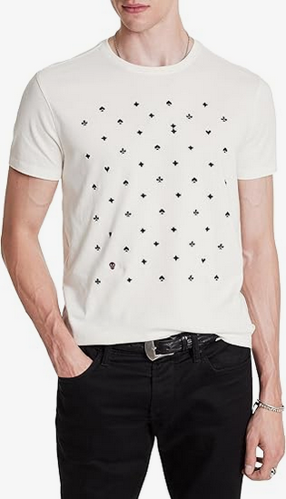 John Varvatos Mens Regular Fit Short Sleeve T Shirt Medium White Geometric