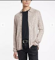John Varvatos Caravaggio Mens Long Sleeve Button Up Shirt Beige Medium