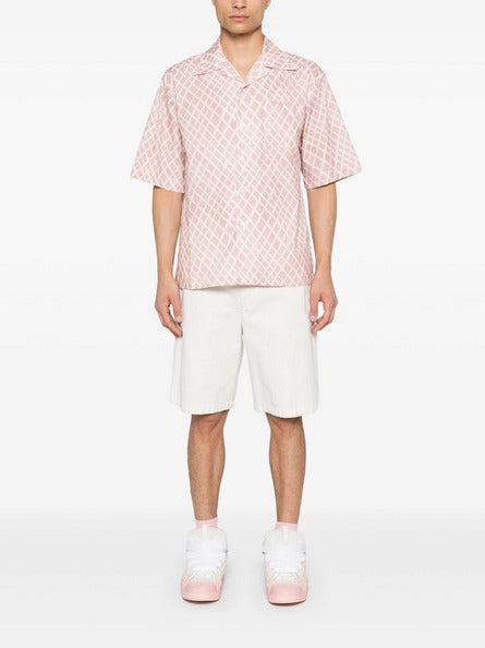 Marni Men Regular Fit Short Sleeve Button Up Shirt EU 46 US 36 Small Pink Argyle