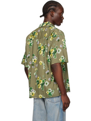 John Elliott Mens Button Up Short Sleeve Camp Shirt Green 2XL