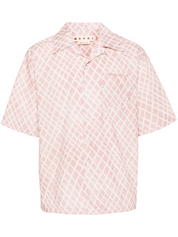 Marni Mens Regular Fit Short Sleeve Button Up Shirt Large Pink Argyle
