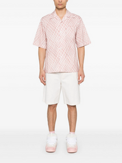 Marni Mens Regular Fit Short Sleeve Button Up Shirt Large Pink Argyle