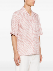 Marni Mens Regular Fit Short Sleeve Button Up Shirt Large Pink Argyle