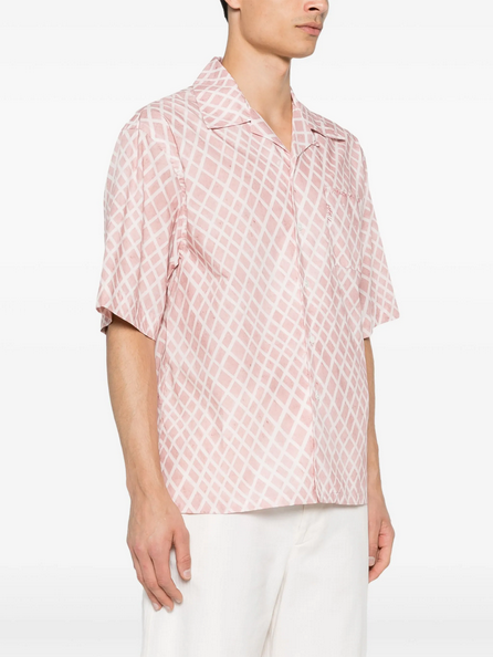 Marni Mens Regular Fit Short Sleeve Button Up Shirt Large Pink Argyle