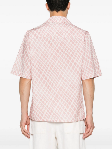 Marni Mens Regular Fit Short Sleeve Button Up Shirt Large Pink Argyle