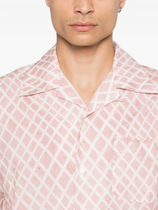 Marni Mens Regular Fit Short Sleeve Button Up Shirt Large Pink Argyle