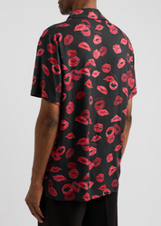 Balmain Mens Regular Fit Short Sleeve Button Up Kiss Shirt Black Eu 48 US 38