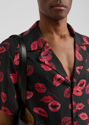 Balmain Mens Regular Fit Short Sleeve Button Up Kiss Shirt Black EU 50 US 40