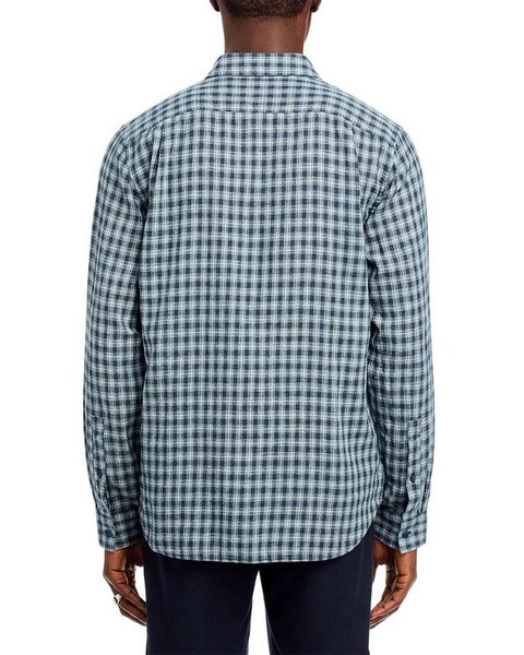 Vince Men's Summit Linen Plaid Long Sleeve Button Up Shirt Blue XL