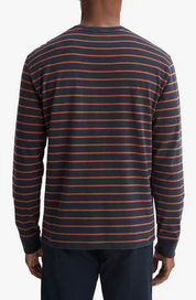 Vince Mens Stripe Sueded Cotton Jersey Long Sleeve T Shirt Blue 2XL