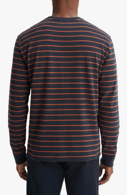 Vince Mens Stripe Sueded Cotton Jersey Long Sleeve T Shirt Blue 2XL