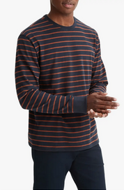 Vince Mens Stripe Sueded Cotton Jersey Long Sleeve T Shirt Blue 2XL