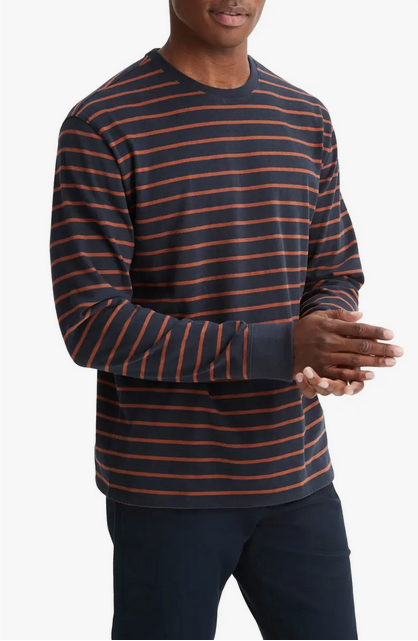 Vince Mens Stripe Sueded Cotton Jersey Long Sleeve T Shirt Blue 2XL
