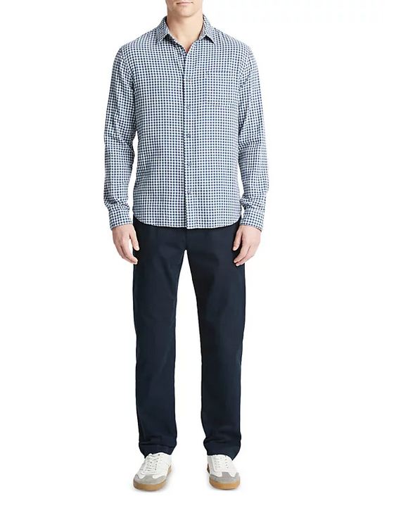 Vince Mens Regular Fit Mojave Plaid Long Sleeve Button Up Shirt Blue XS