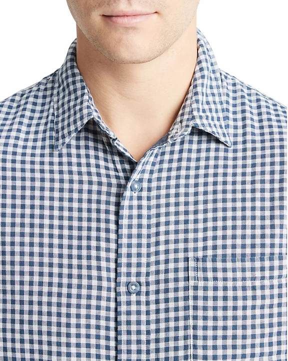 Vince Mens Regular Fit Mojave Plaid Long Sleeve Button Up Shirt Blue XS