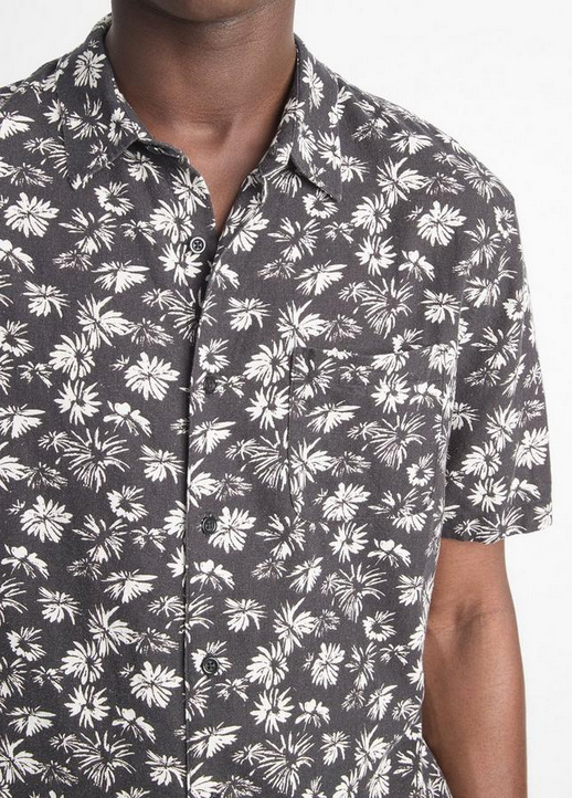 Vince Men's Firework Floral Sport Short Sleeve Button Up Shirt Black Large