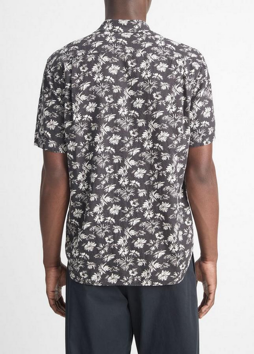 Vince Men's Firework Floral Sport Short Sleeve Button Up Shirt Black Large