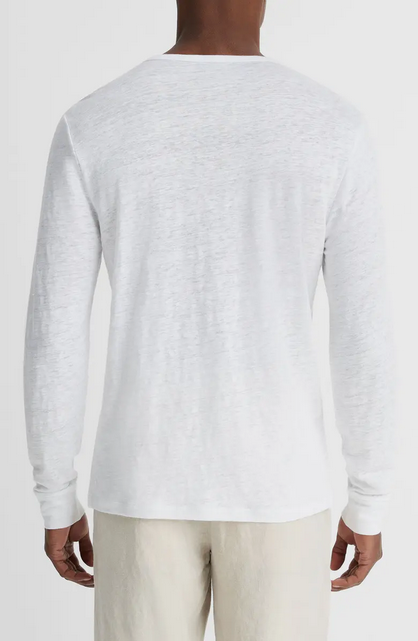 Vince Mens Regular Fit Long Sleeve Henley T Shirt Large White Solid