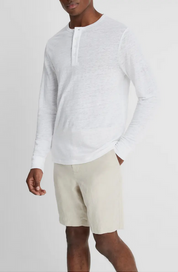 Vince Mens Regular Fit Long Sleeve Henley T Shirt Large White Solid