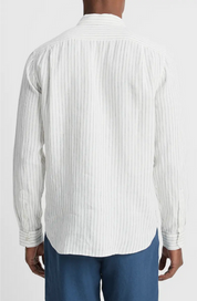 Vince Mens Classic Fit Long Sleeve Button Up Shirt White Striped XL
