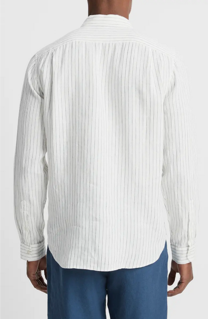 Vince Mens Classic Fit Long Sleeve Button Up Shirt White Striped XL