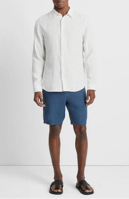 Vince Mens Classic Fit Long Sleeve Button Up Shirt Medium White Striped