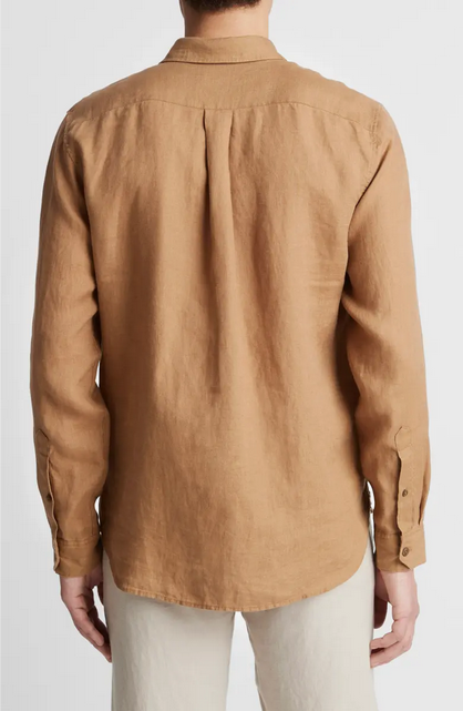 Vince Mens Classic Fit Long Sleeve Button Up Shirt Large Brown Solid