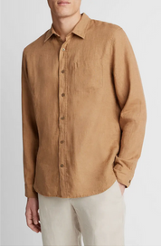 Vince Mens Classic Fit Long Sleeve Button Up Shirt Large Brown Solid