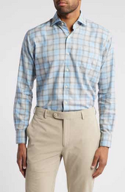 Peter Millar Mens Classic Fit Long Sleeve Button Up Shirt Small Blue Plaid