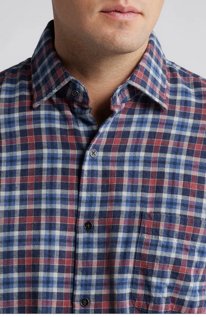 Peter Millar Gander Printed Long Sleeve Button Up Plaid Shirt Blue XXL