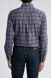 Peter Millar Gander Printed Long Sleeve Button Up Plaid Shirt Blue Medium