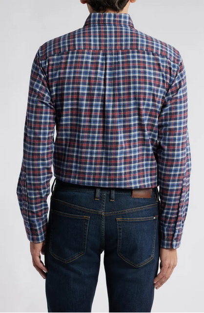 Peter Millar Gander Printed Long Sleeve Button Up Plaid Shirt Blue XL