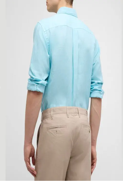 Peter Millar Mens Crown Coastal Garment Dyed Button Up Shirt Mint Blue XL