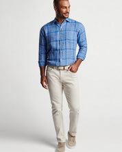 Peter Millar Mens Ashore Linen Sport Button Up Shirt XXL Moon Blue Plaid