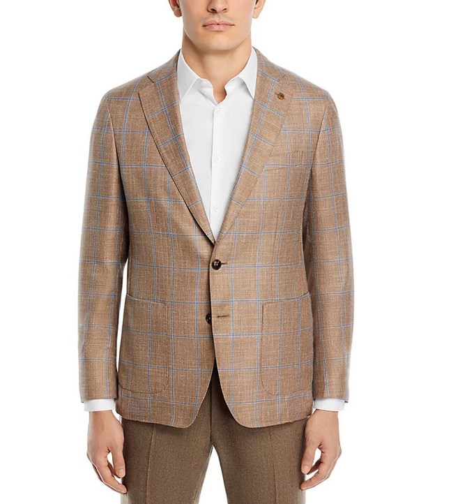 Peter Millar Mason Windowpane Plaid Regular Fit Soft Sport Coat Brown 46R