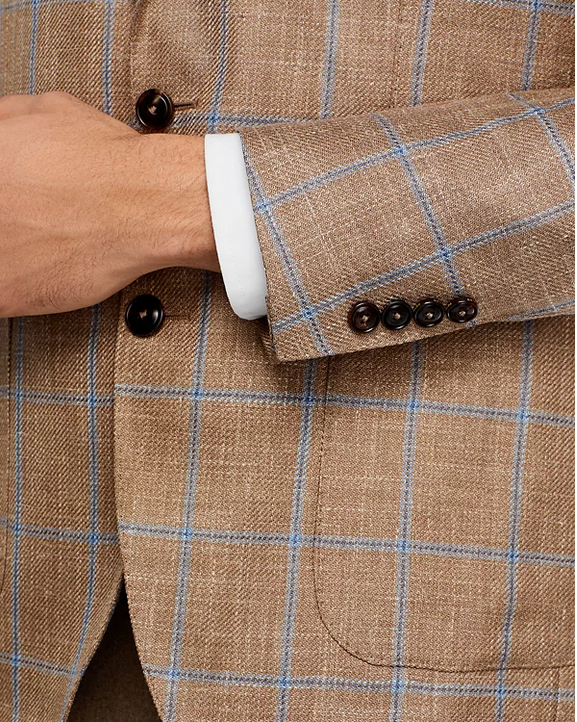 Peter Millar Mason Windowpane Plaid Regular Fit Soft Sport Coat Brown 38R