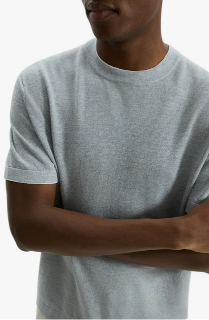 Theory Men's Kolben Linen Blend Short Sleeve Crewneck T Shirt Grey Medium