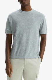 Theory Men's Kolben Linen Blend Short Sleeve Crewneck T Shirt Grey Medium