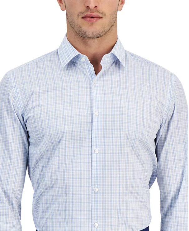 Hugo Boss Mens Slim fit Dress Shirt Large 16 in Long Sleeve Light Blue Plaid