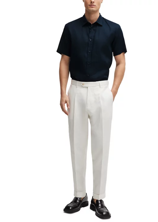 BOSS by Hugo Boss Men's Linen Chambray Slim Fit Button Up Dress Shirt Blue XXL