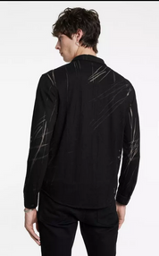 John Varvatos Mens Phoenix Printed Button Up Long Sleeve Shirt Black XL